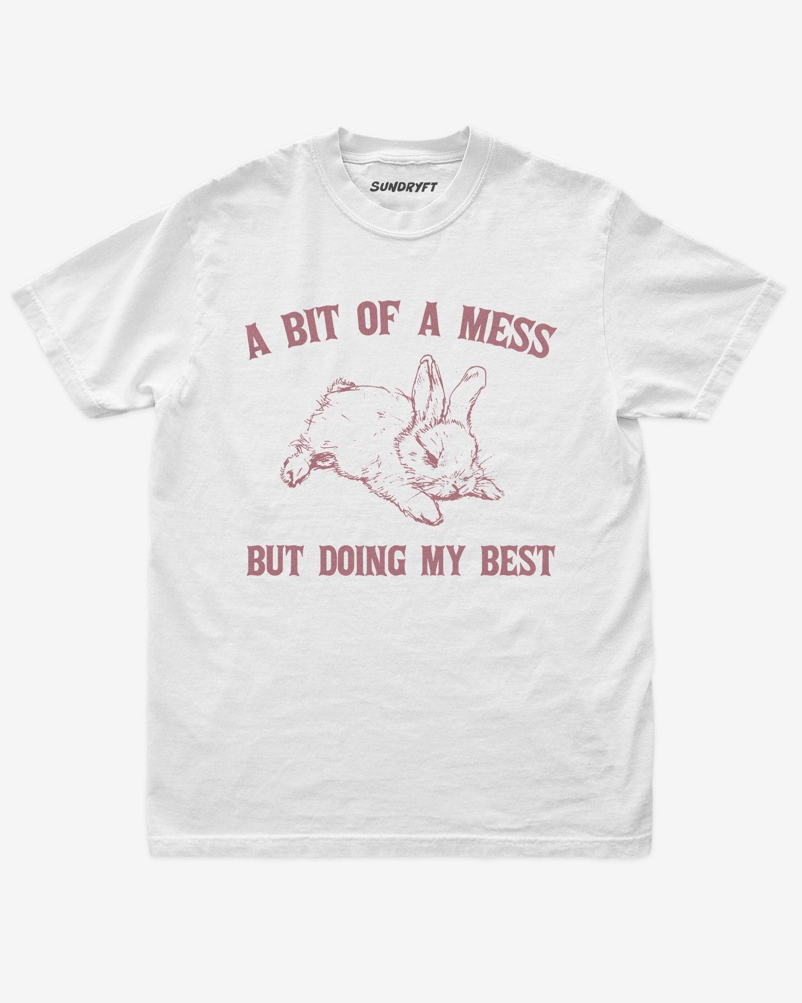 A Bit Of A Mess But Doing My Best shirt in white with retro bunny graphic